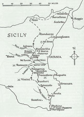 Map of Op. Huskey, Sicily, 1943