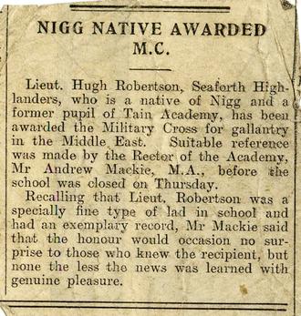 Hugh Robertson receives M.C.